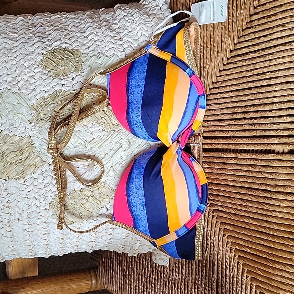Aerie multicolored, stripped pushup underwire bikini top, size 32B, S